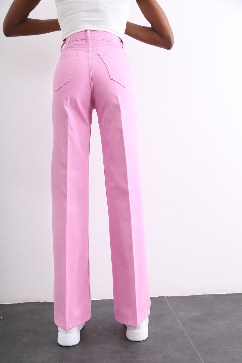 Pembe Yüksek Bel Geniş Paça Jean 2000