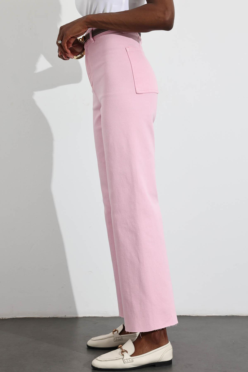 Pembe Yüksek Bel Kesik Paça Wide Leg Jean 
