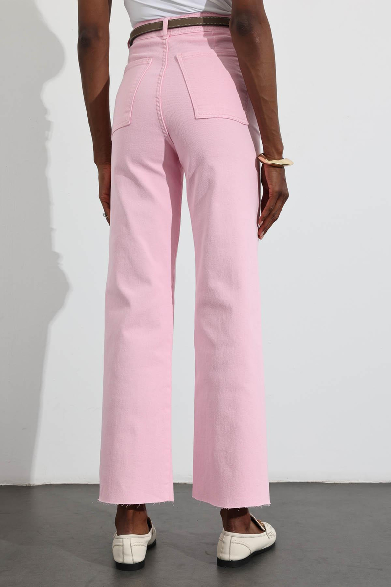 Pembe Yüksek Bel Kesik Paça Wide Leg Jean 