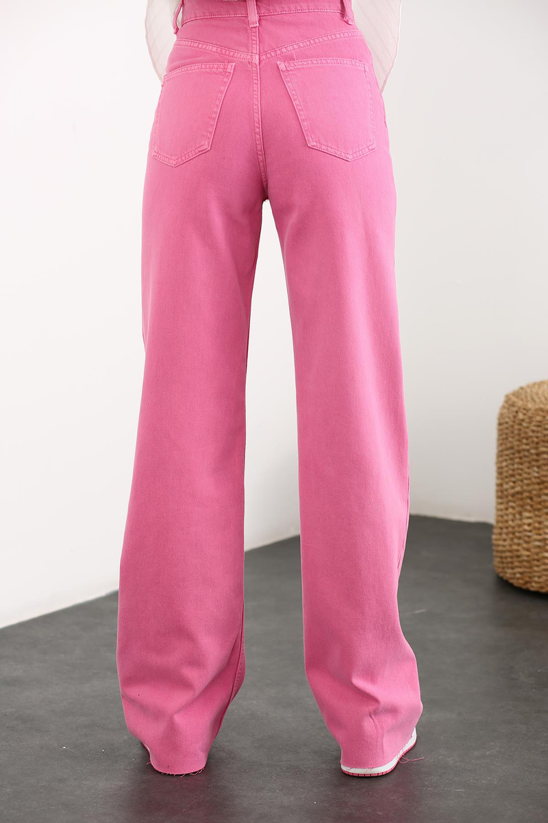 Pembe Yüksek Bel Wide Leg Jean 