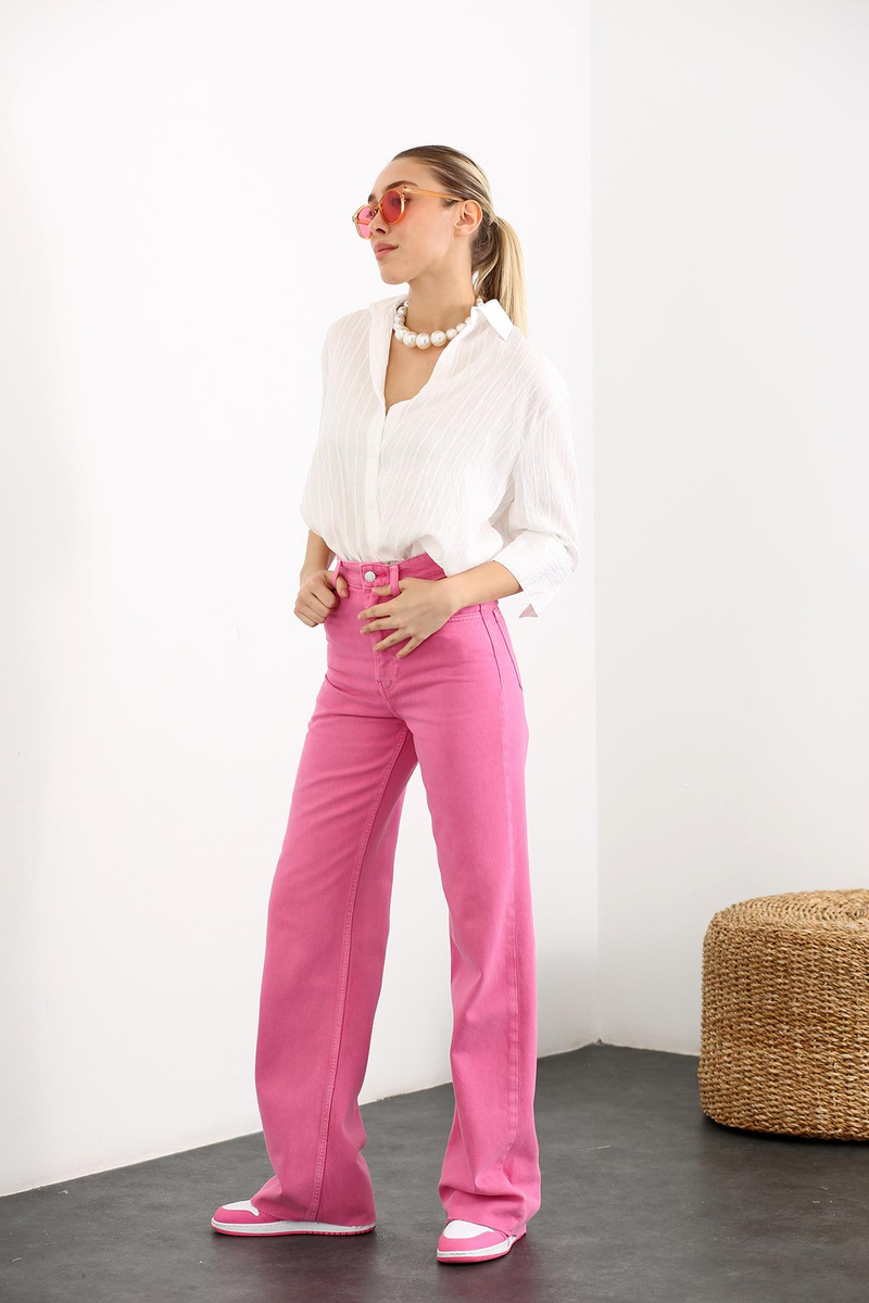 Pembe Yüksek Bel Wide Leg Jean 