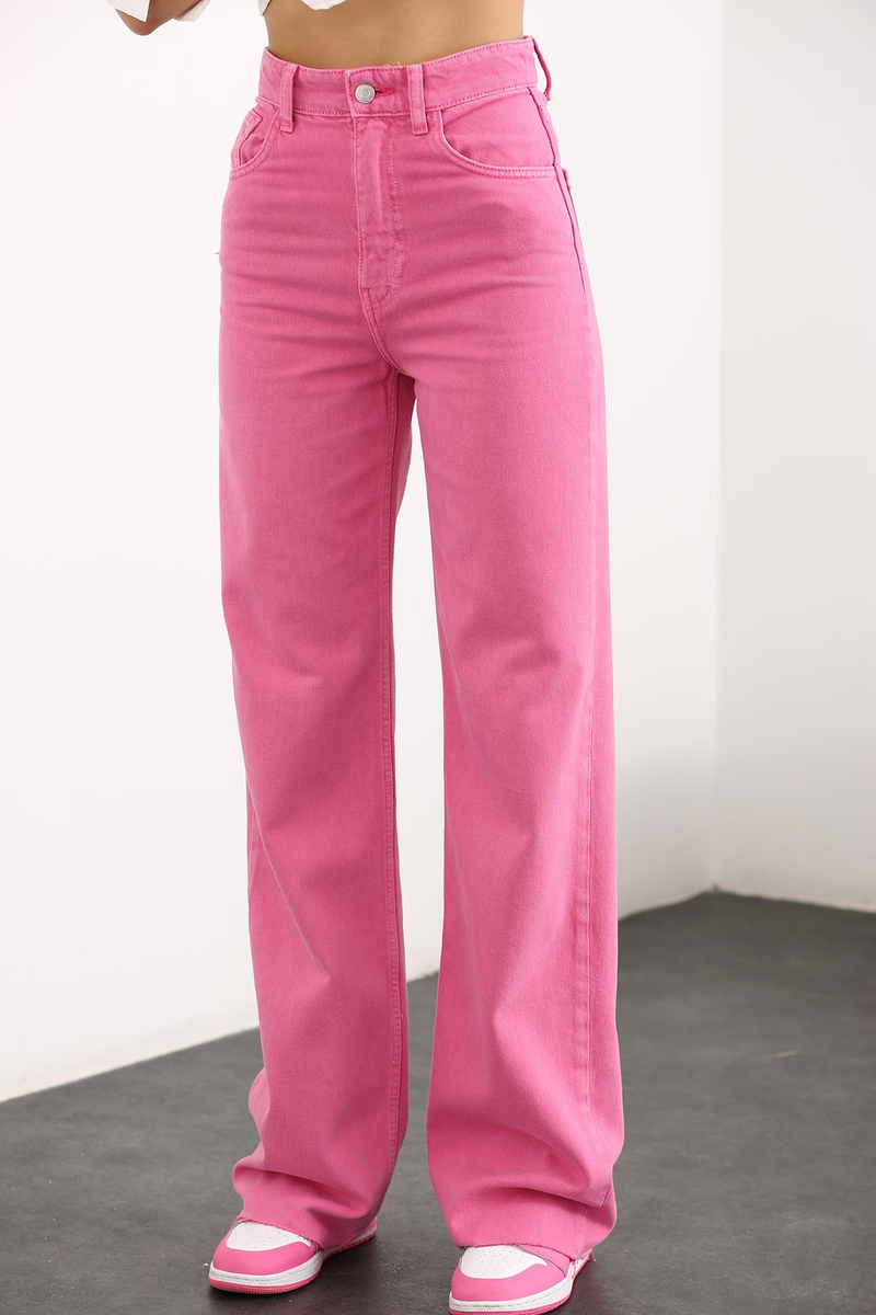 Pembe Yüksek Bel Wide Leg Jean 