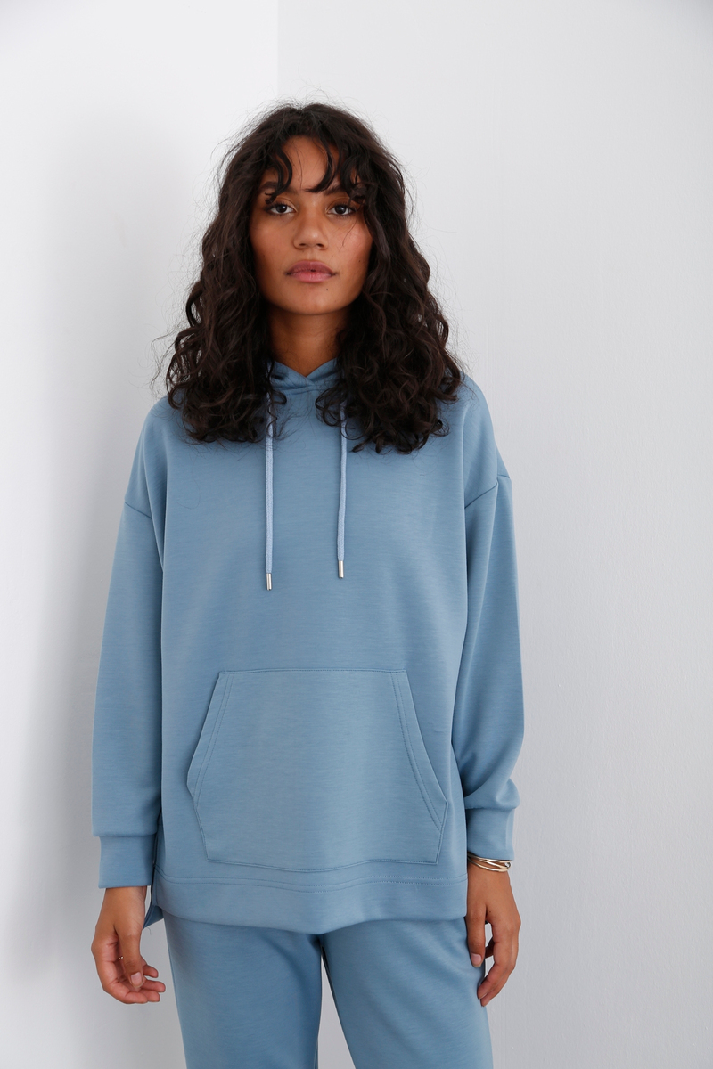 Petrol Mavisi Kanguru Cep Modal Sweatshirt 14102