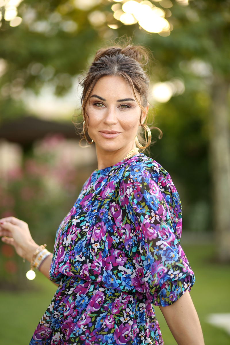 Renkli Çiçekli Şifon Elbise 7233