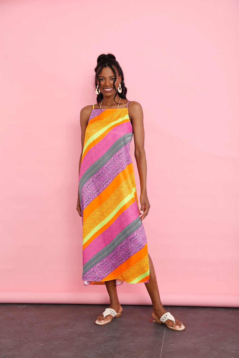 Renkli Patchwork Desen Elbise 27065