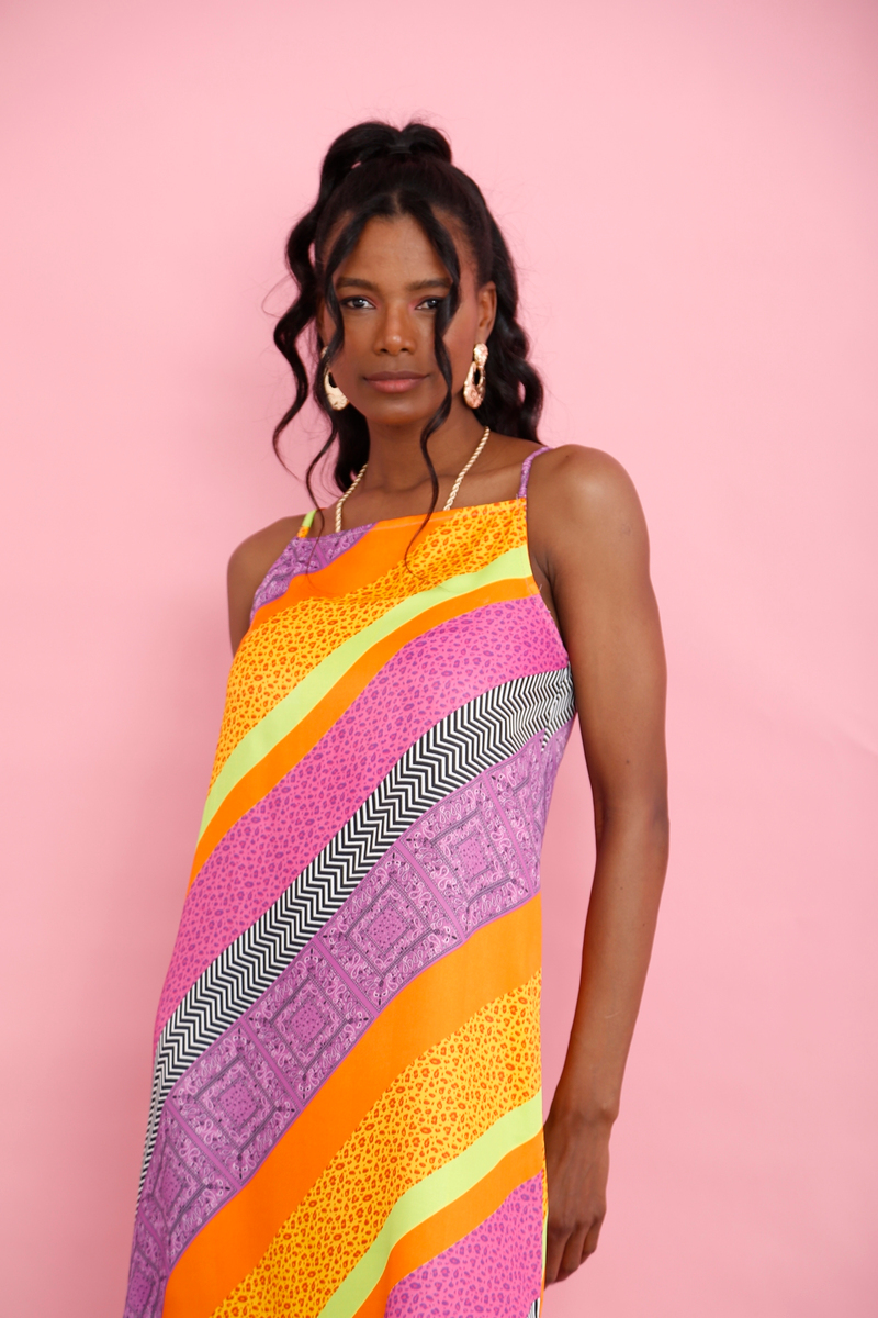 Renkli Patchwork Desen Elbise 27065