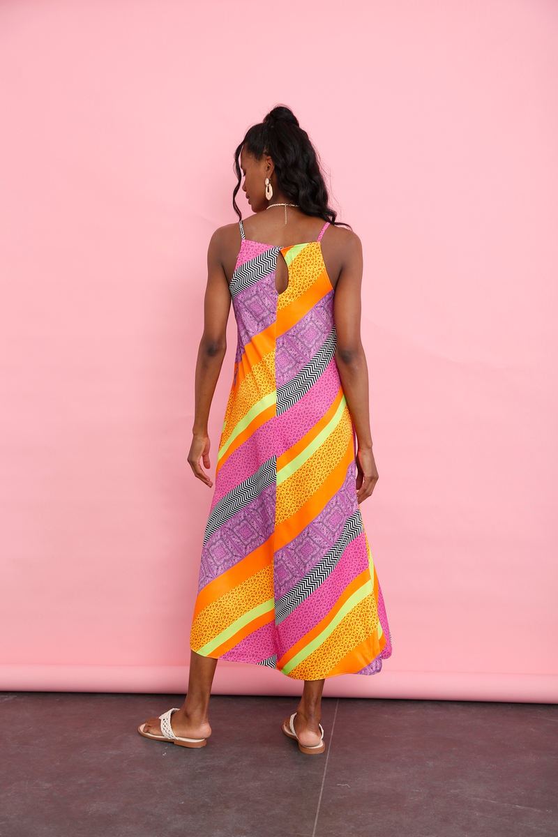 Renkli Patchwork Desen Elbise 27065
