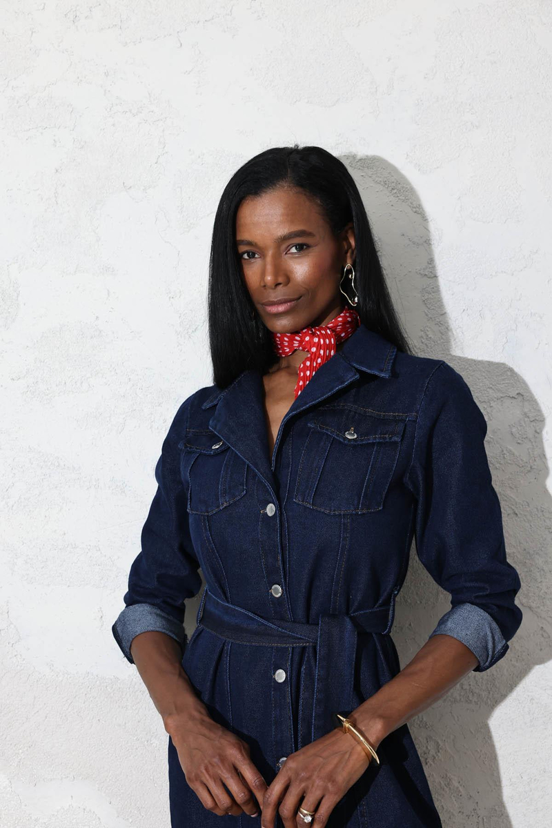 Rins Yıkamalı Kuşaklı Midi Boy Denim Elbise 1054
