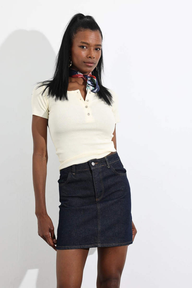Rins Yıkamalı Mini Denim Etek 0257