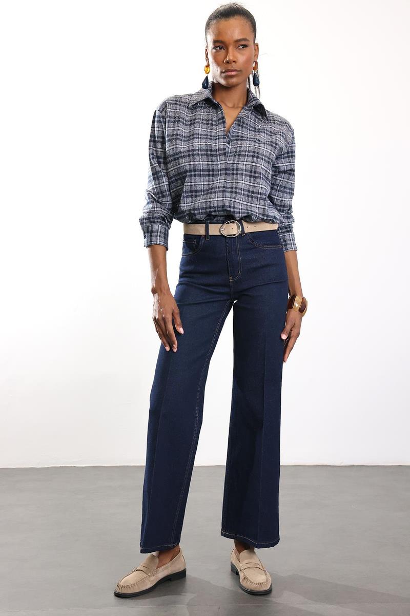 Rins Yıkamalı Yüksek Bel Wide Leg Jean 