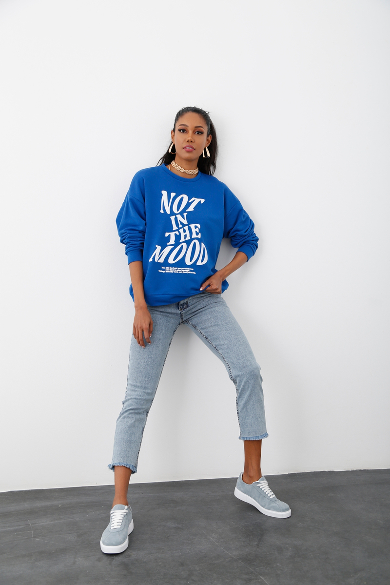 Saks Bisiklet Yaka Baskılı Sweatshirt 17625