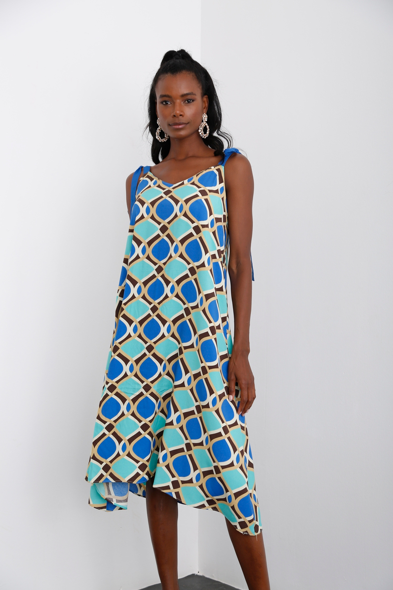 Saks Geometrik Desenli Elbise 0374