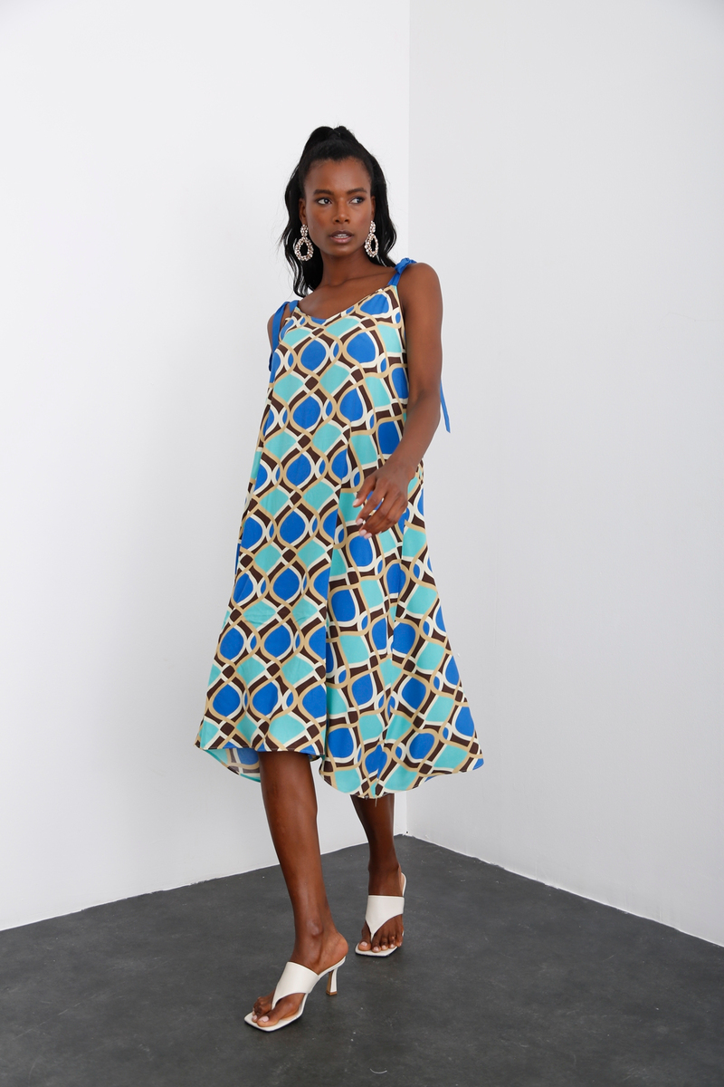 Saks Geometrik Desenli Elbise 0374