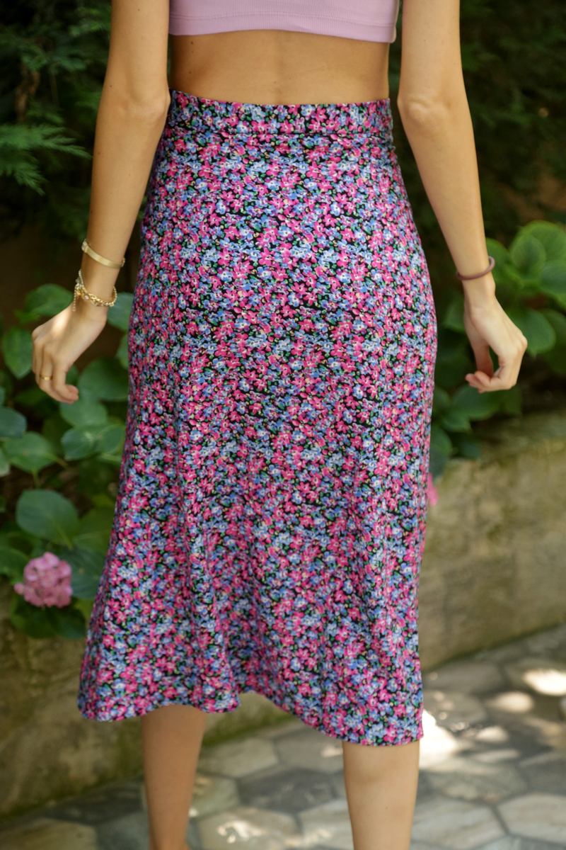 Saks Önden Yırtmaçlı Midi Etek 3132