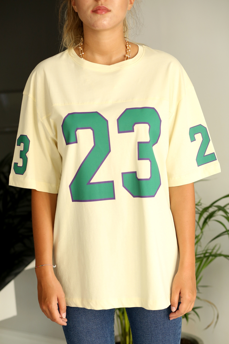 Sarı 23 Baskılı Oversize Tshirt 
