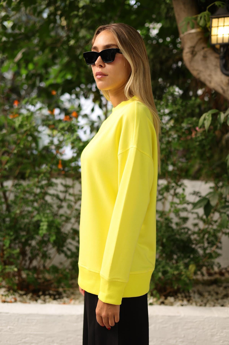 Sarı Bisiklet Yaka Basic Sweatshirt 9002