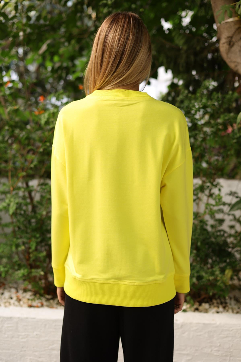 Sarı Bisiklet Yaka Basic Sweatshirt 9002