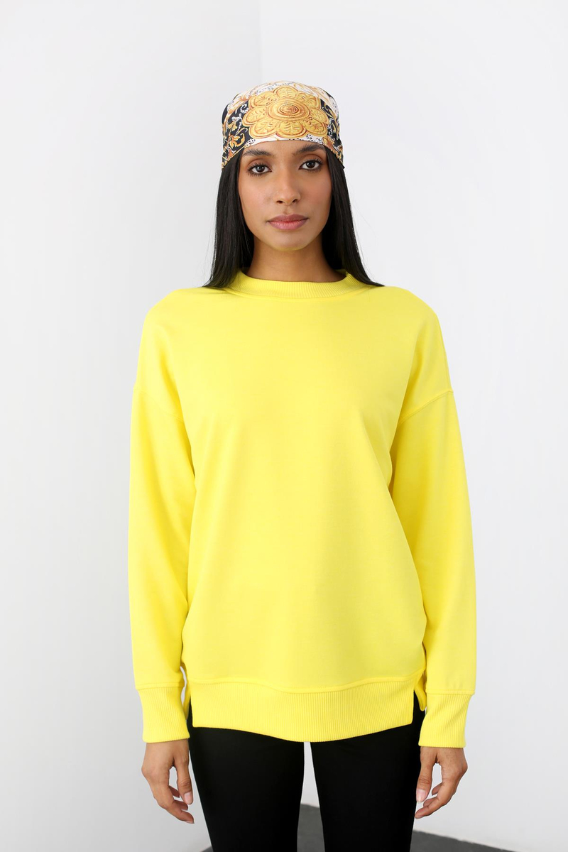 Sarı Bisiklet Yaka Sweatshirt 