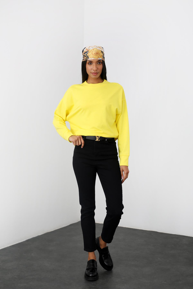Sarı Bisiklet Yaka Sweatshirt 