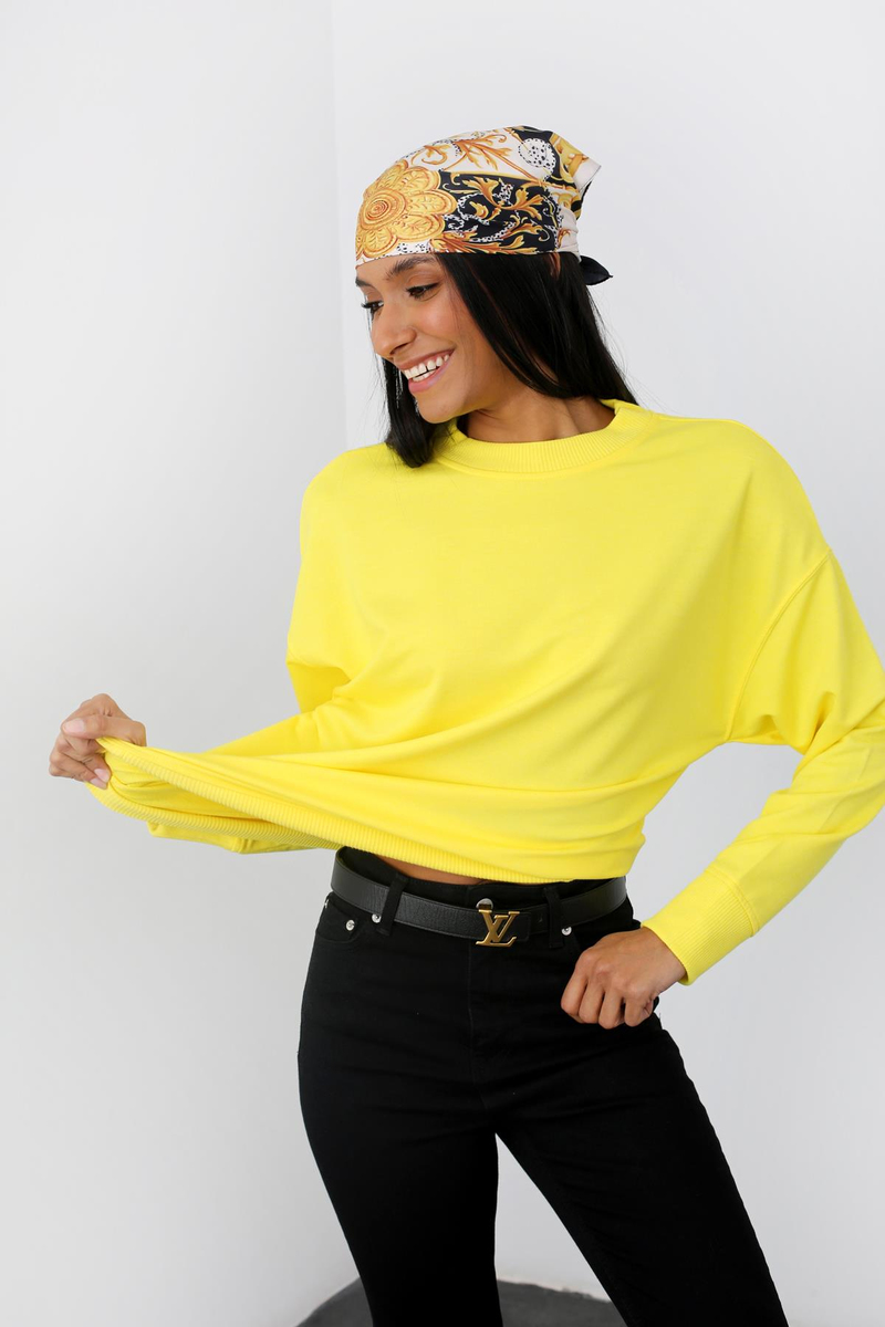 Sarı Bisiklet Yaka Sweatshirt 