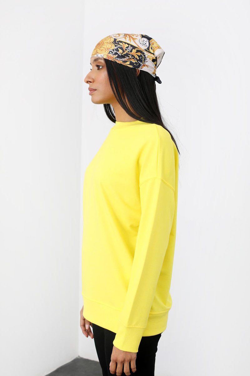 Sarı Bisiklet Yaka Sweatshirt 
