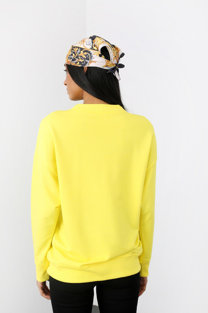 Sarı Bisiklet Yaka Sweatshirt 