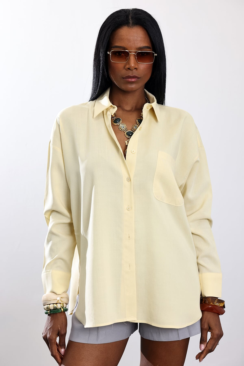 Sarı Cepli Oversize Gömlek 1724