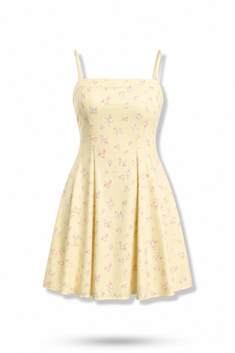 Sarı Çiçek Desenli Mini Elbise 111728