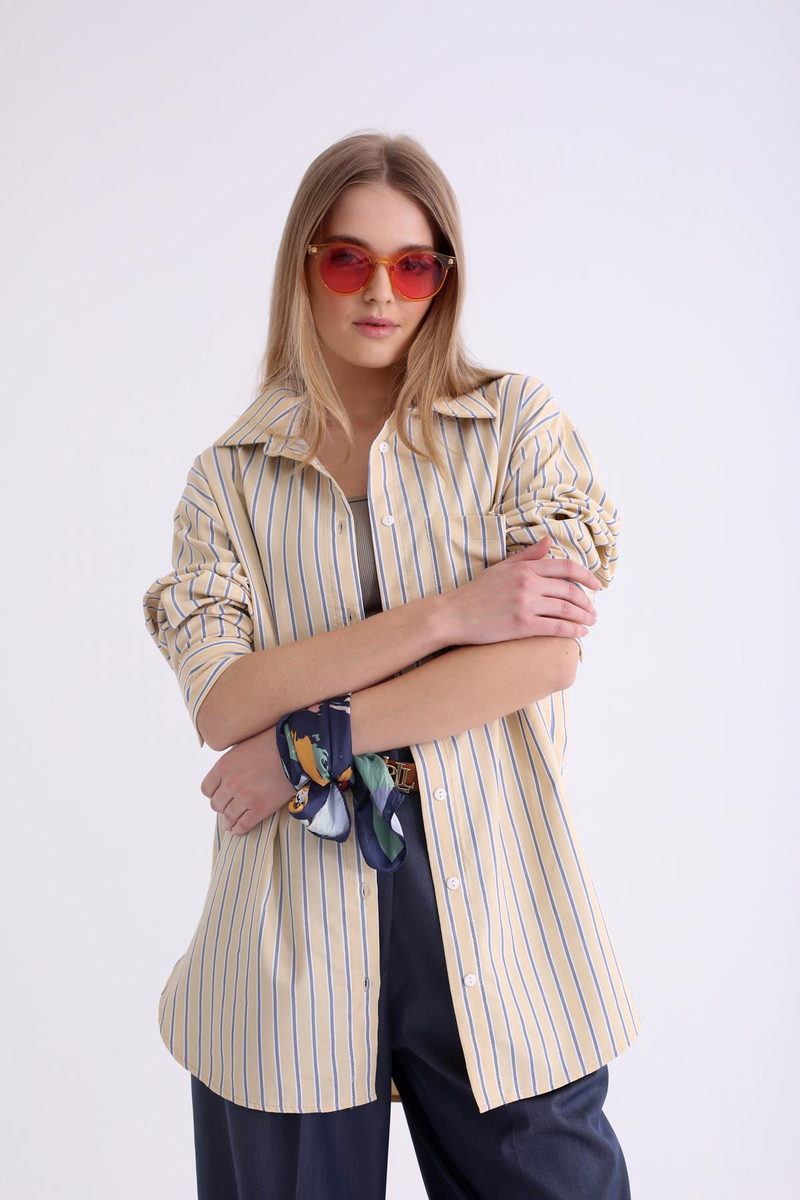 Sarı Çizgili Oversize Gömlek 2356