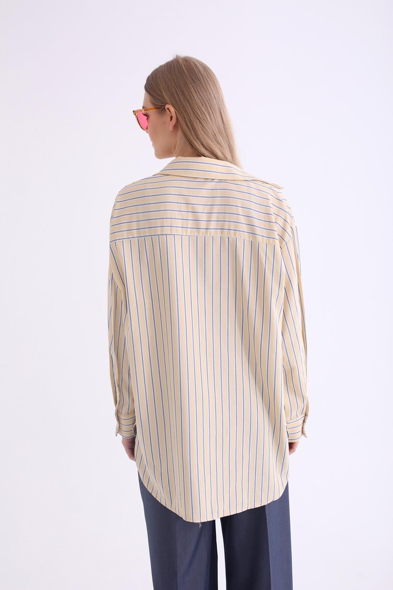 Sarı Çizgili Oversize Gömlek 2356