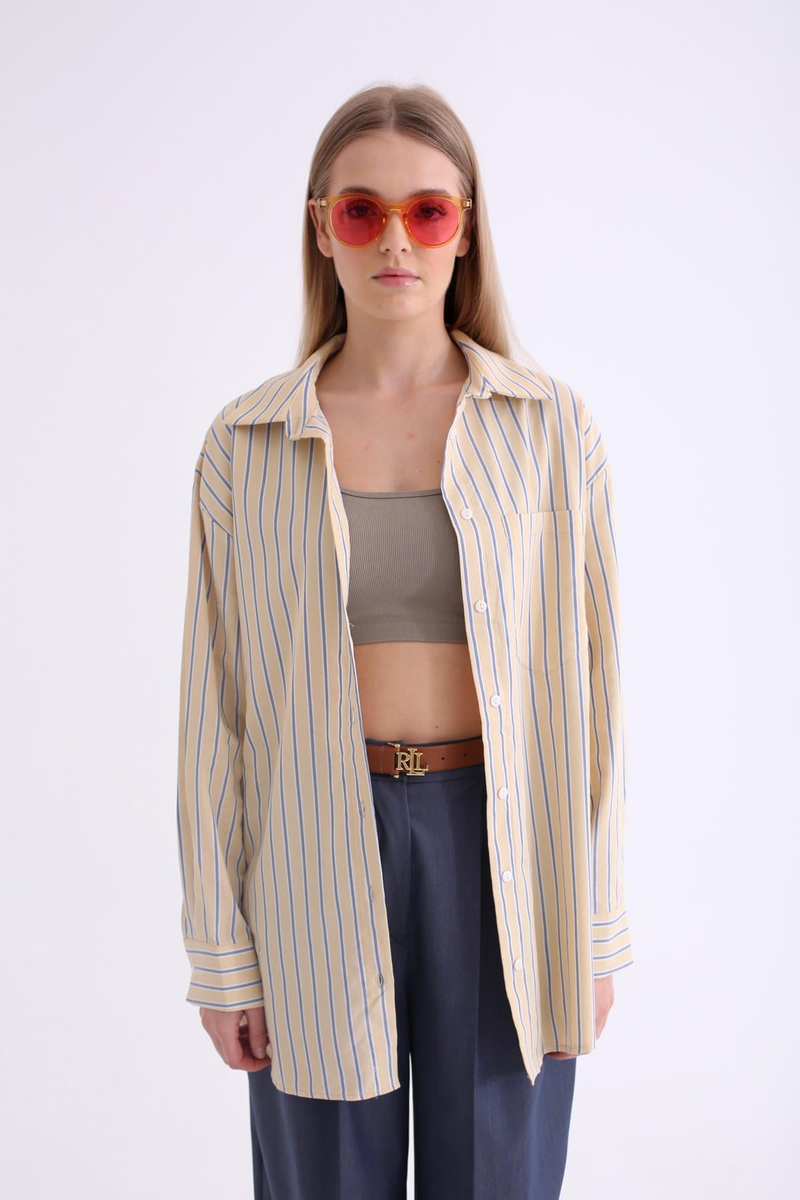 Sarı Çizgili Oversize Gömlek 2356