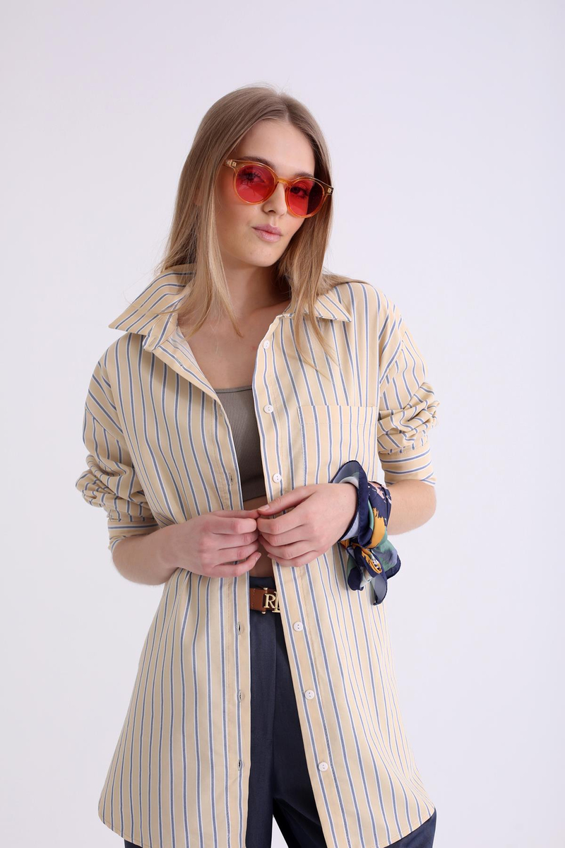 Sarı Çizgili Oversize Gömlek 2356