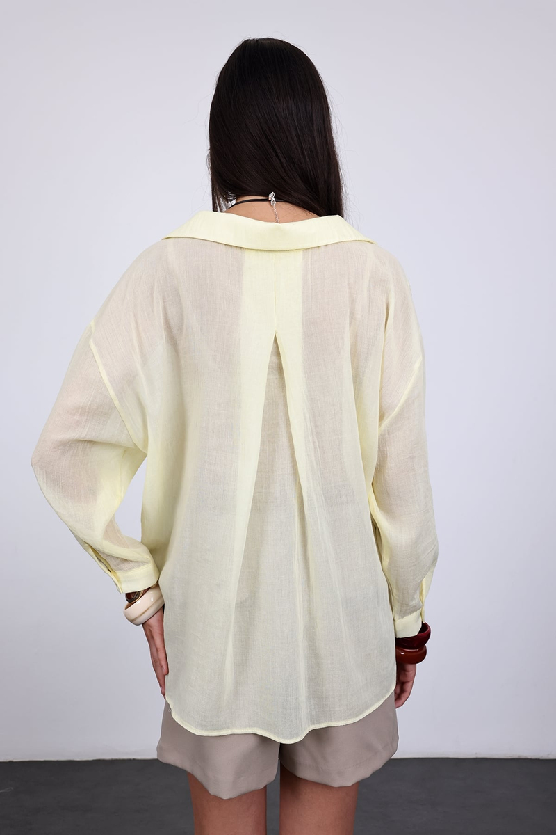 Sarı Oversize Pamuklu Gömlek 080824