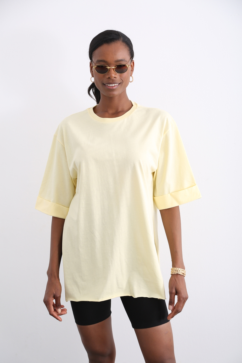 Sarı Yırtmaçlı Duble Kol Tshirt 3285