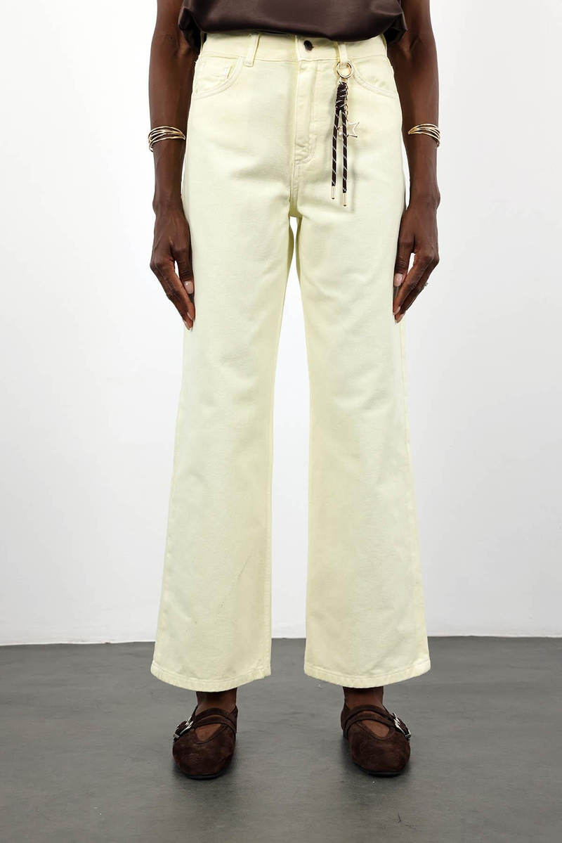 Sarı Yüksek Bel Aksesuar Detaylı Jean 17258