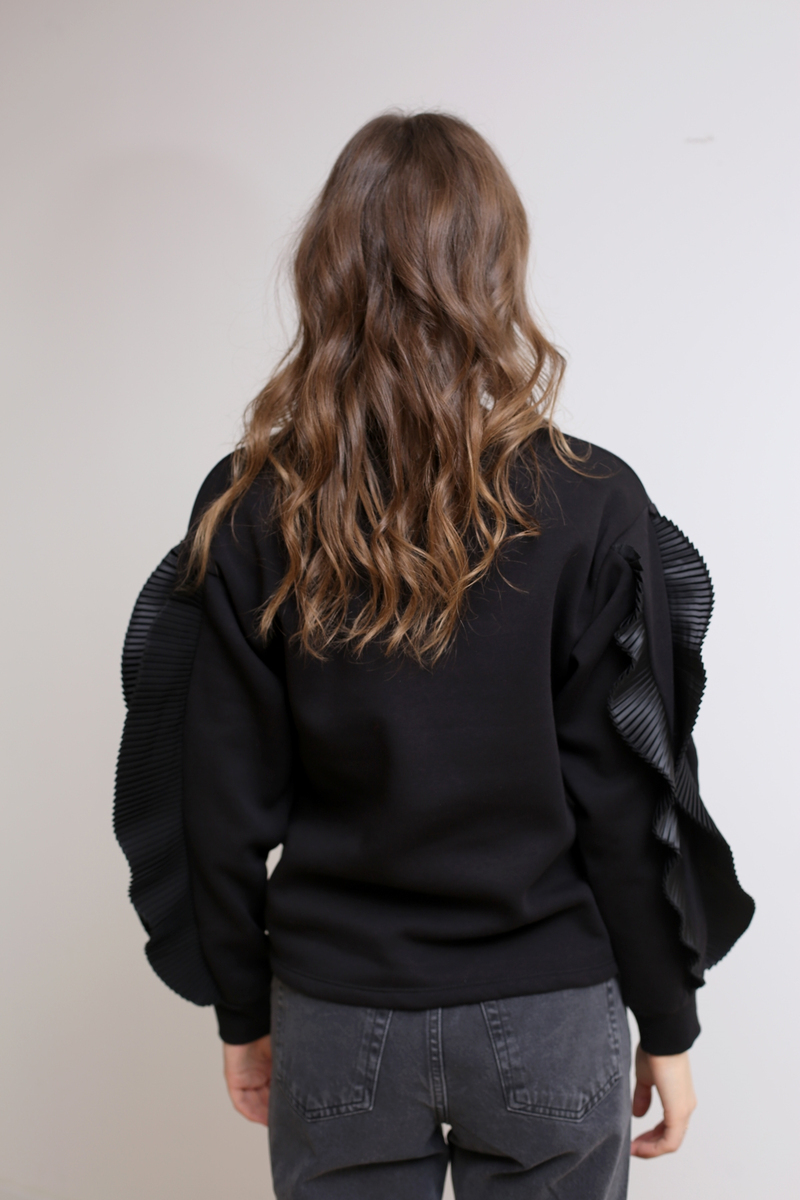 Siyah Akordiyon Kol Sweatshirt