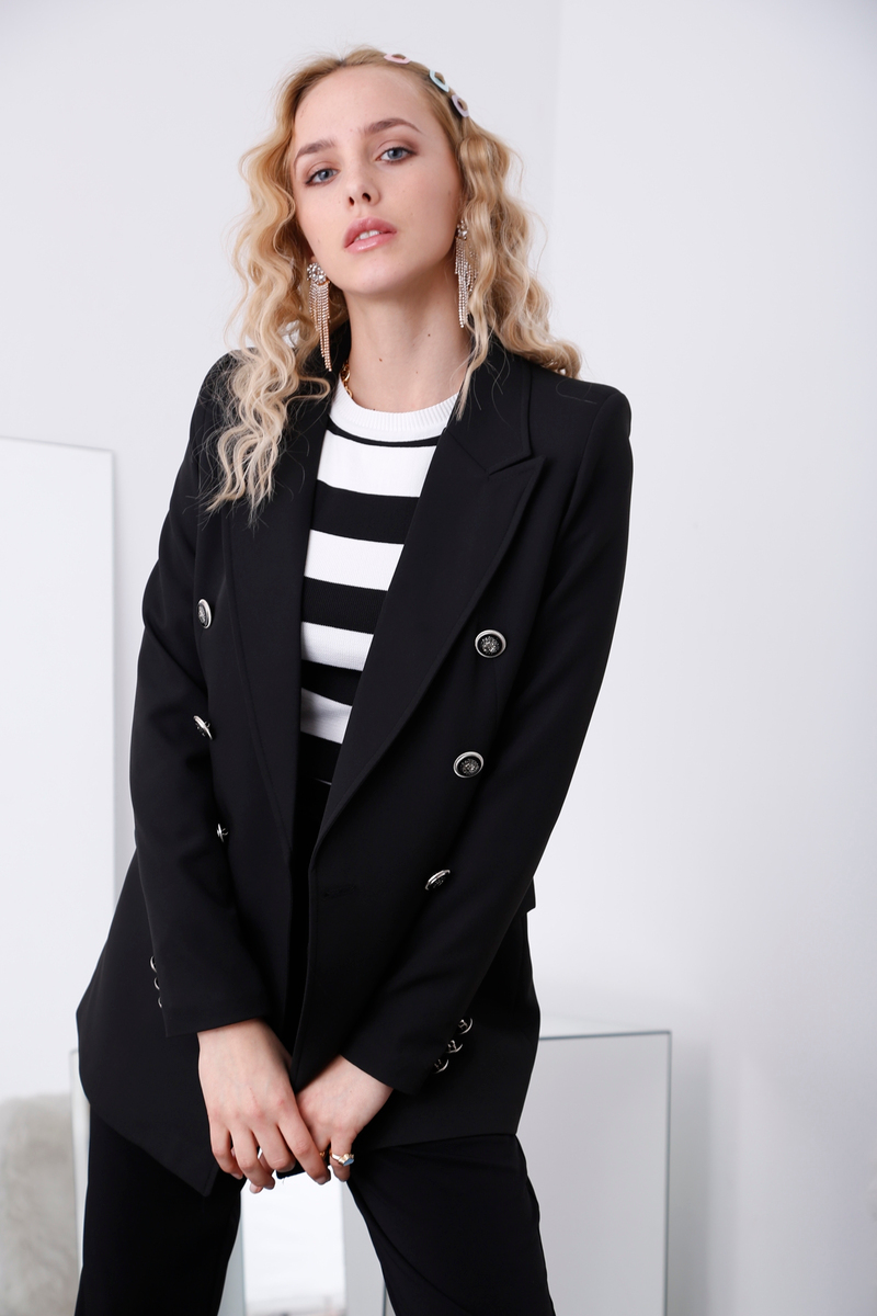 Siyah Altı Düğme Blazer Ceket 3112-37