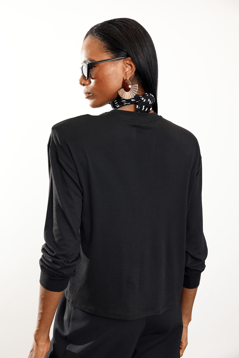 Siyah Amour Yazı Nakışlı Vatkalı Bluz 18075