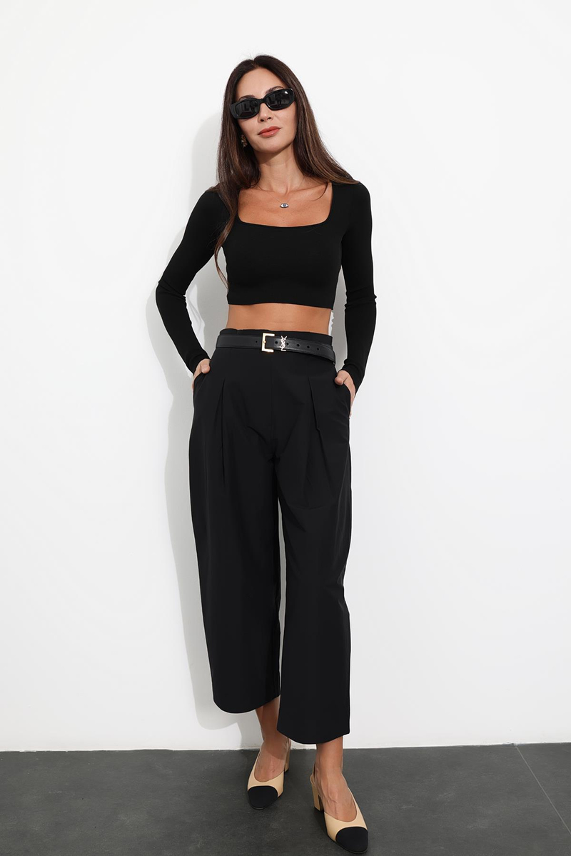 Siyah Arka Beli Lastikli Şalvar Pantolon 231552