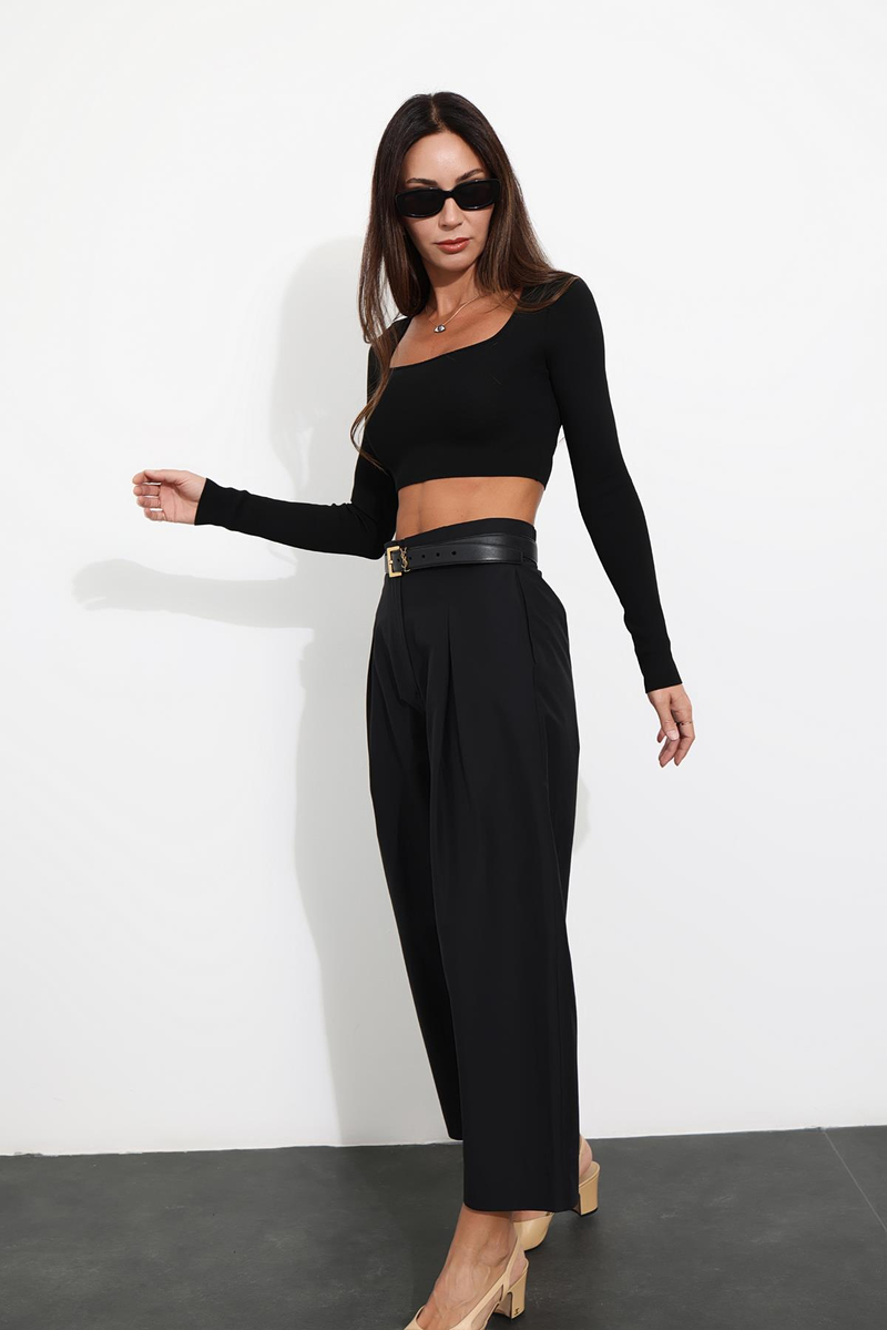 Siyah Arka Beli Lastikli Şalvar Pantolon 231552