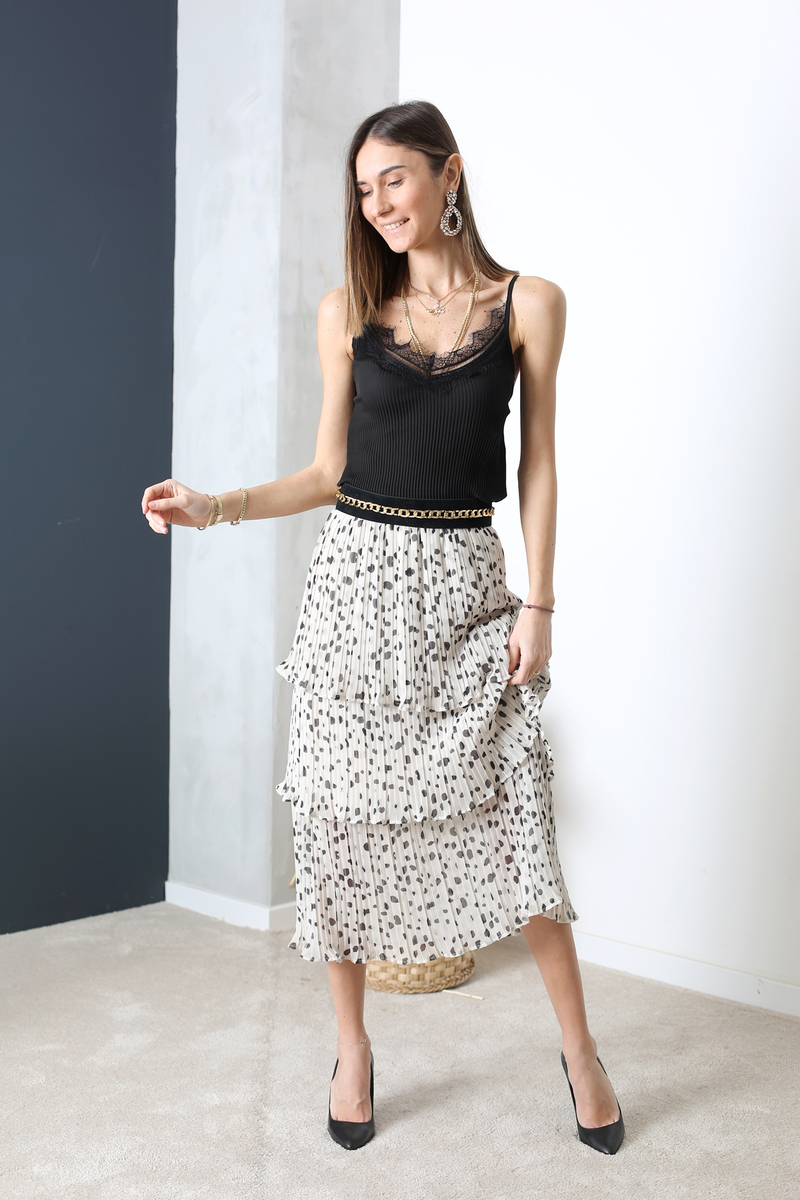 Siyah Askılı Piliseli Şifon Bluz M32547