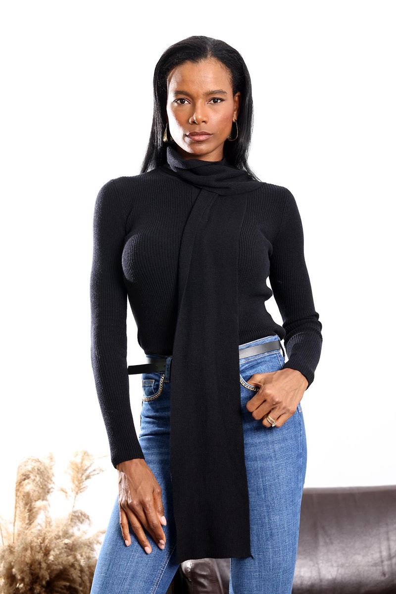 Siyah Atkı Detaylı Triko Hırka 17757