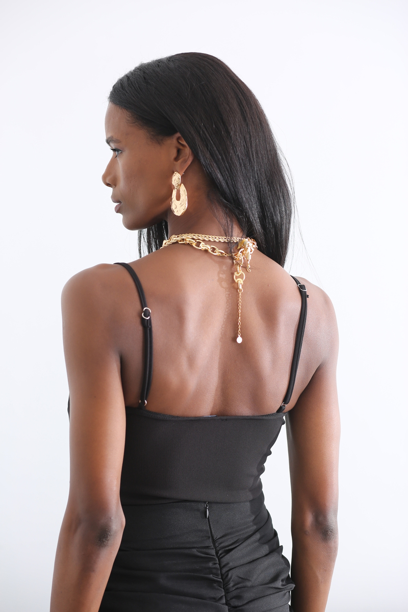 Siyah Ayarlanabilir Askılı Bodysuit 23091