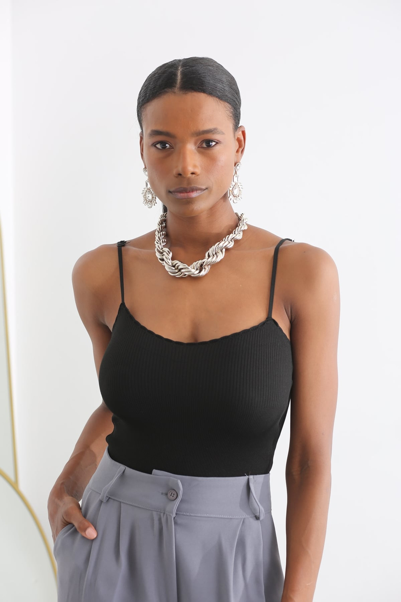 Siyah Ayarlanabilir Askılı Bodysuit 83079