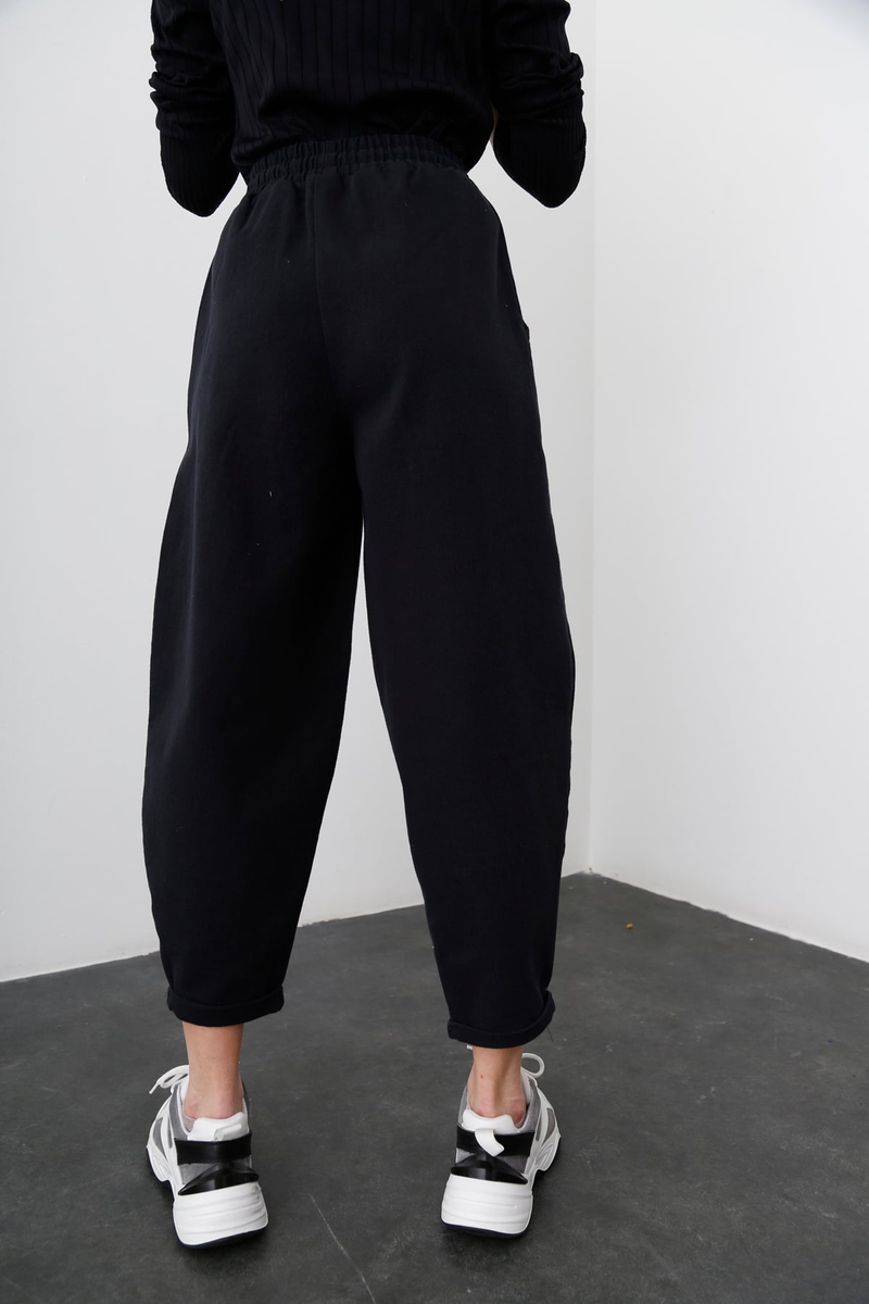 Siyah Bağcıklı Duble Paça Pantolon 0083