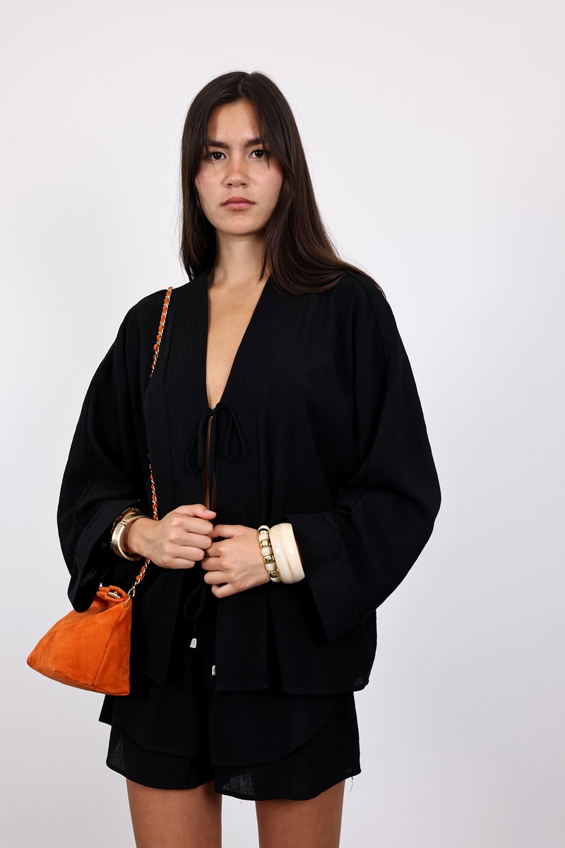 Siyah Bağlama Detaylı Kimono 265223