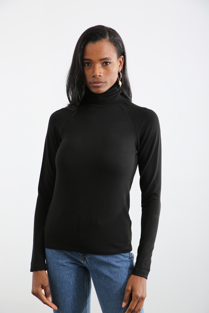 Siyah Balıkçı Basic Bluz 