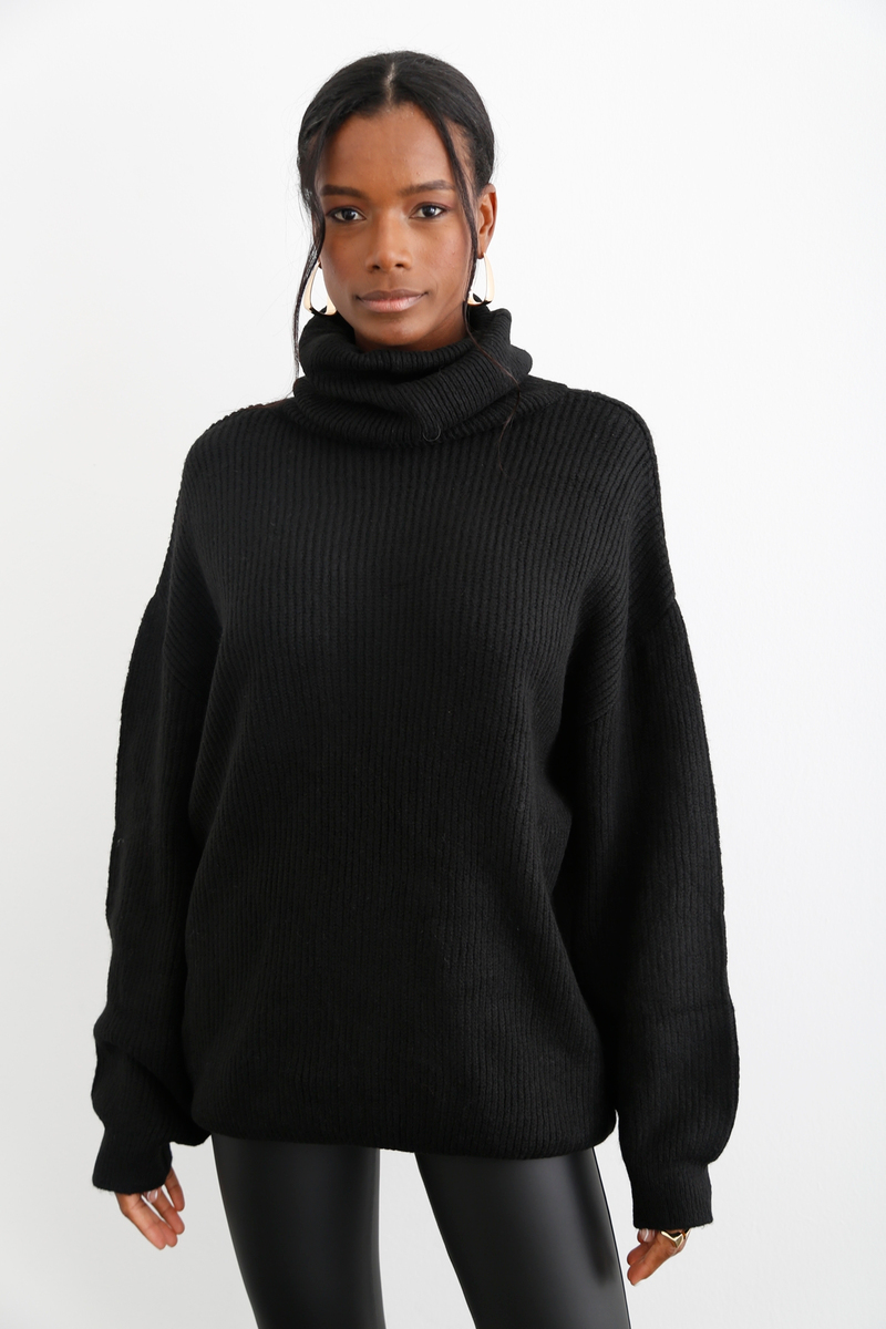 Siyah Balıkçı Oversize Triko 2110