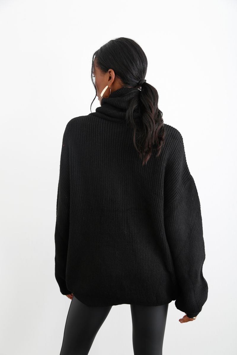 Siyah Balıkçı Oversize Triko 2110