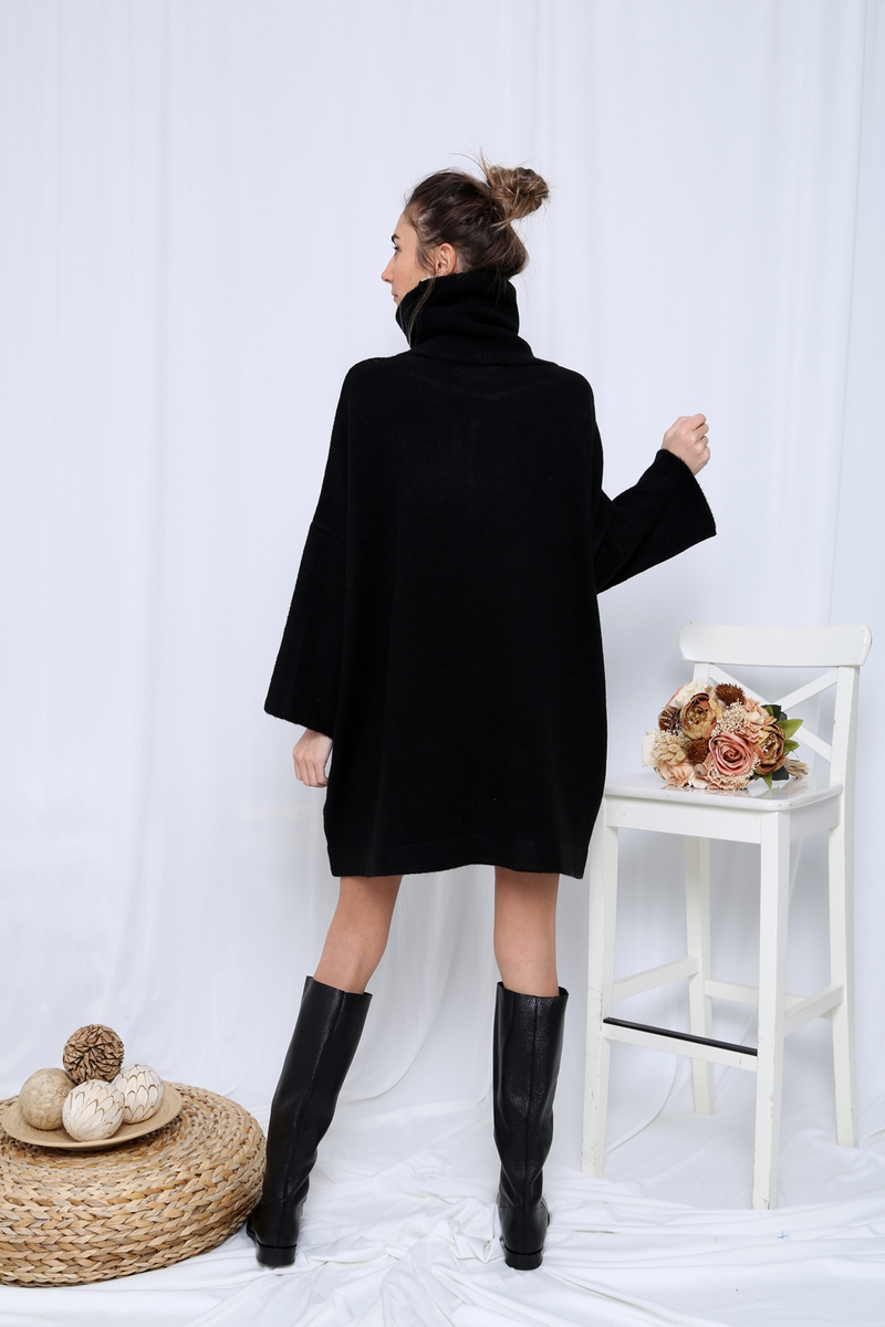 Siyah Balıkçı Oversize Tunik Elbise